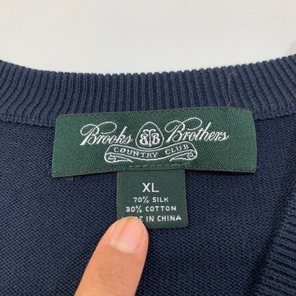 Brooks Brothers Sweater Mens XL Navy Blue Silk Blend V Neck Golf Country Club - Picture 3 of 7